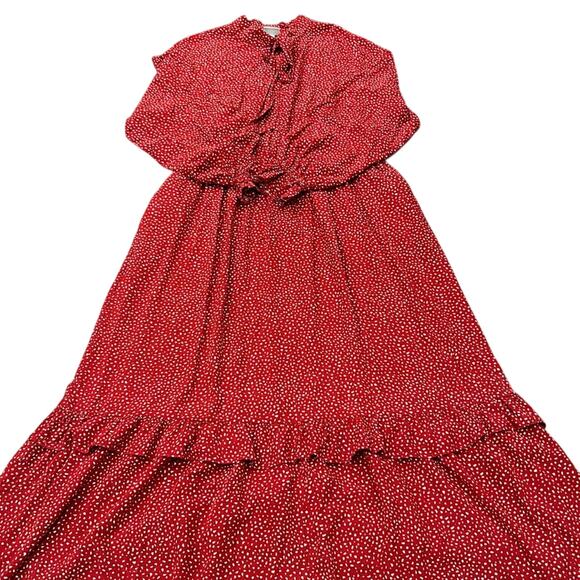 NWOT AVA & VIV Red Cream Dot Ruffled Maxi Dress Size 1X - Picture 2 of 9